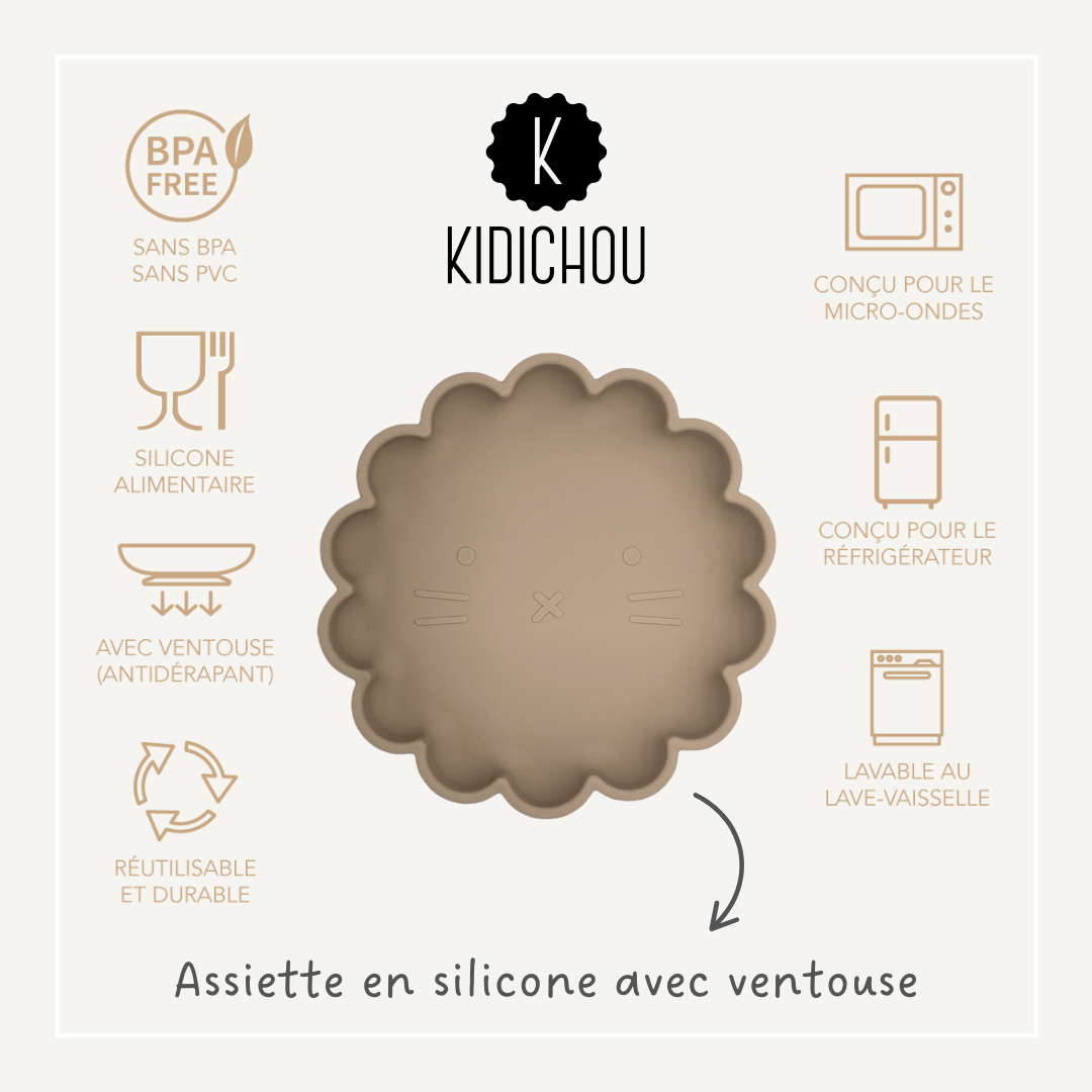 assiette en silicone taupe