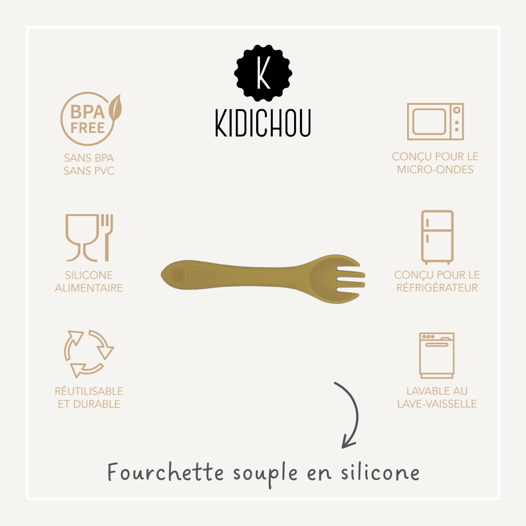 fourchette en silicone moutarde