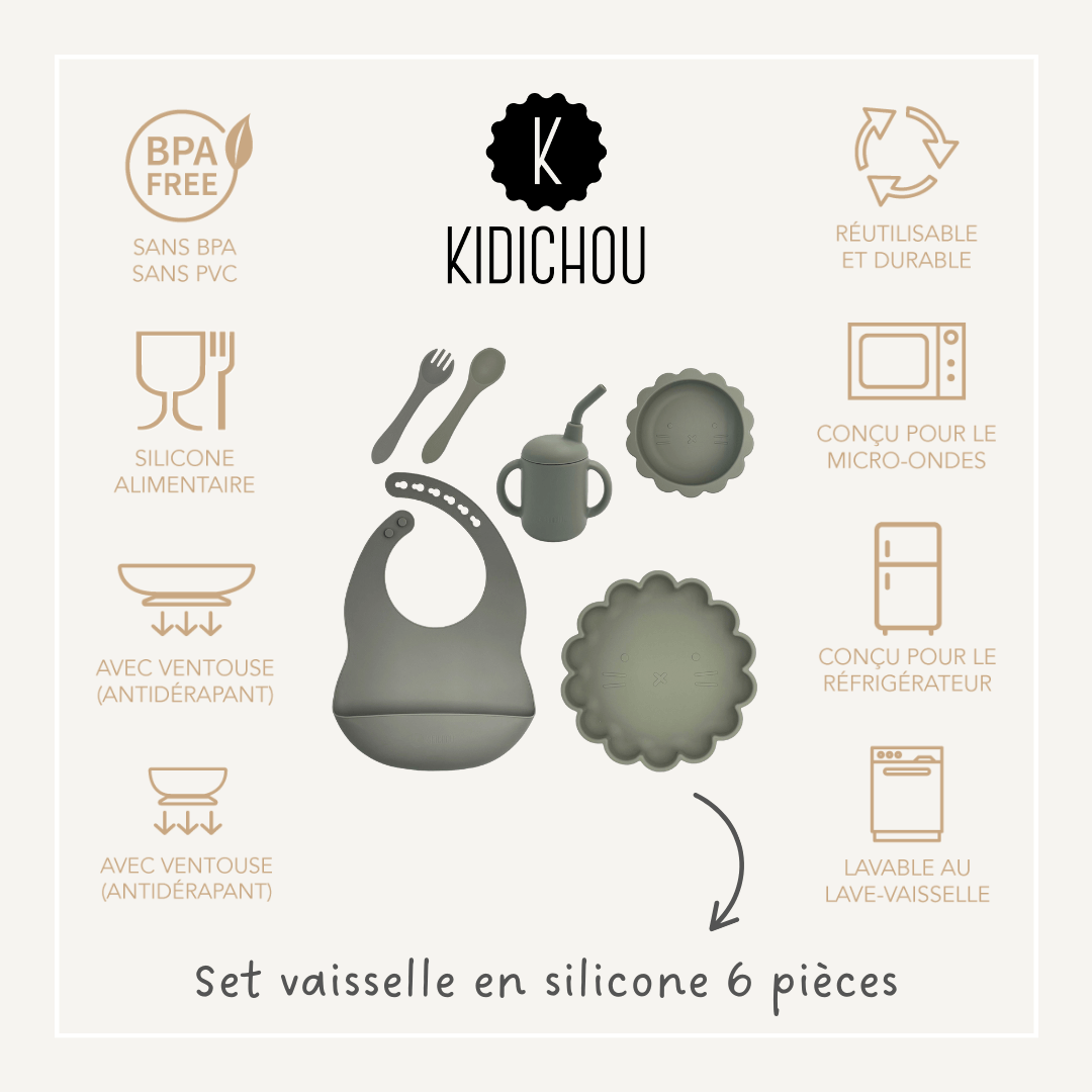 set vaisselle en silicone vert