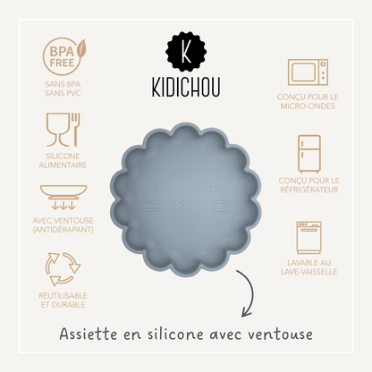 assiette en silicone bleu