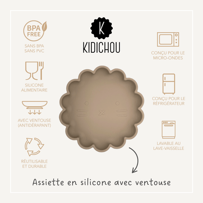 assiette en silicone taupe