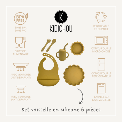 set vaisselle en silicone moutarde