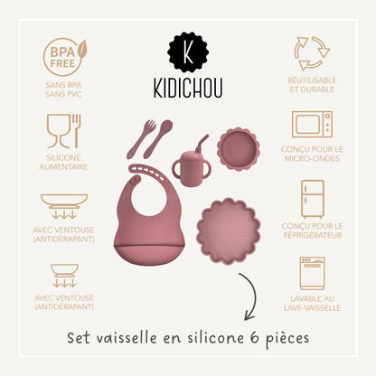 set vaisselle en silicone rose