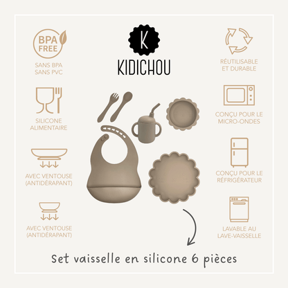 set vaisselle en silicone taupe
