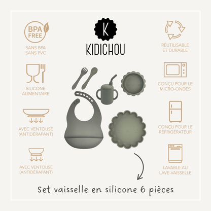 set vaisselle en silicone vert