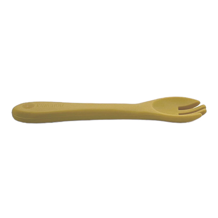 Lot De 2 Fourchettes Bébé Silicone Avec Manche Bois - Dès 6 Mois Gris Et Abricot