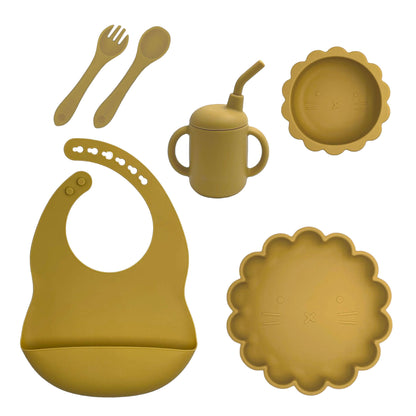 set vaisselle en silicone moutarde