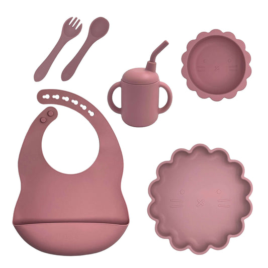 set vaisselle en silicone rose